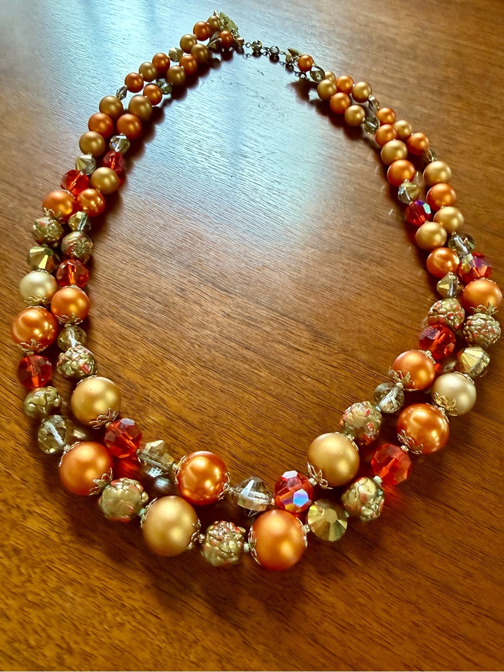 Two Necklaces Vintage Signed Vendome Double-Strand Necklace + Gold Beads Necklac